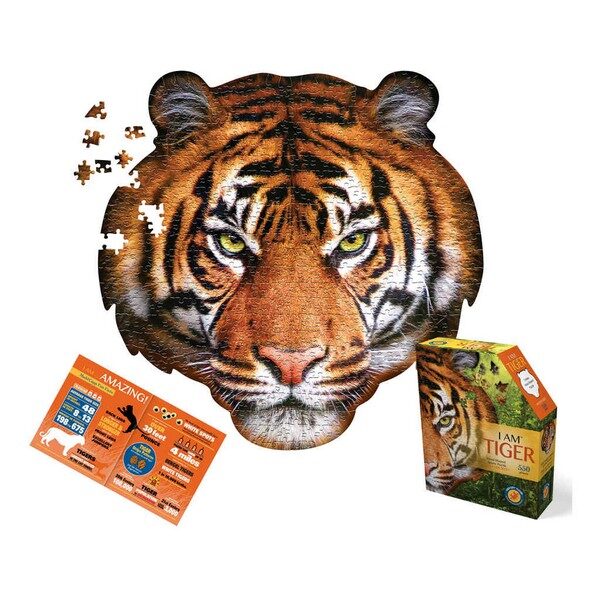 Legpuzzel-I-am-madd-capp-550-stukjes-real-tijger-blik-Hoofd-Kop-Tijger-Puzzel-Vorm-Dier-Groot-XL-Formaat-Kind-Volwassenen-Educatief-Duurzaam-Materiaal-Djossie-5123005 madd cap games puzzels puzzles puzzle puzzel